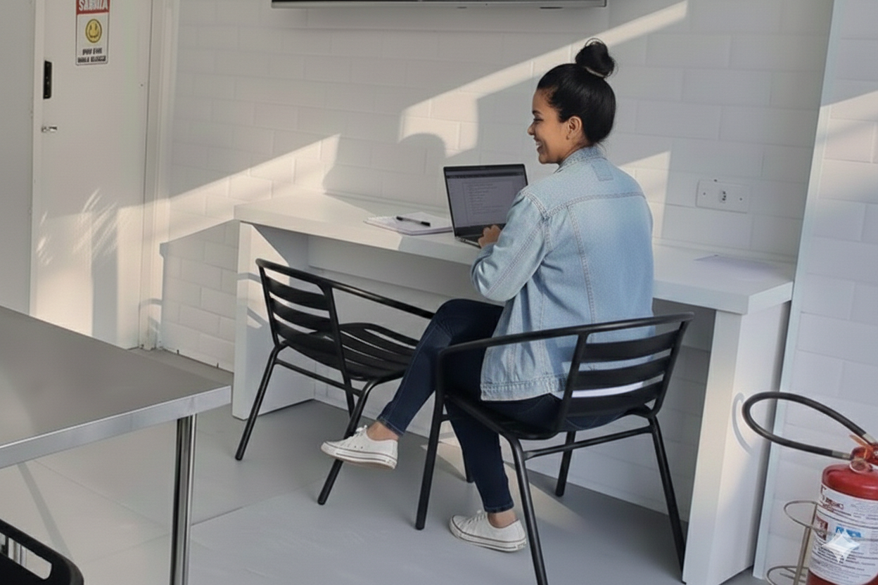 Espaço de produtividade na NY Wash com bancada e Wi-Fi